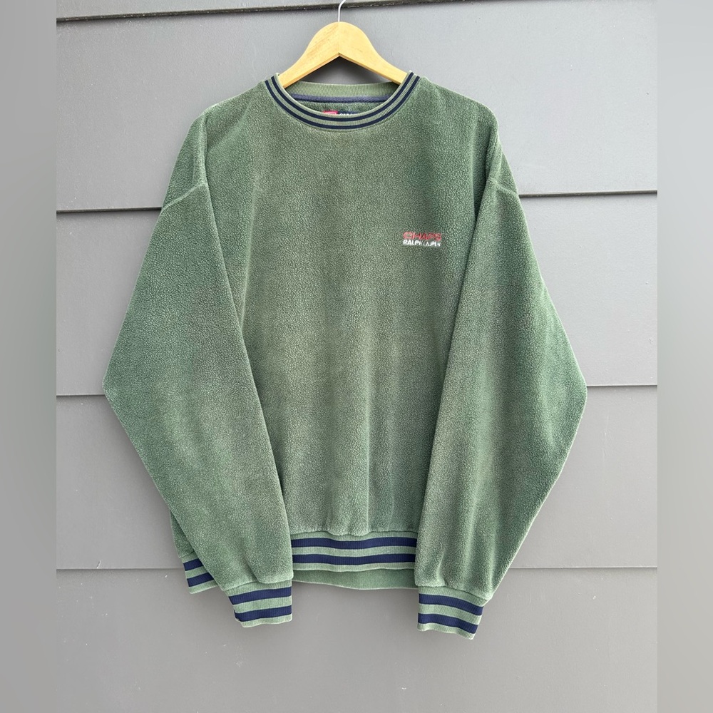 Vintage 90’s Chaps Crewneck Green/Blue Fleece Sweater - Oversized L